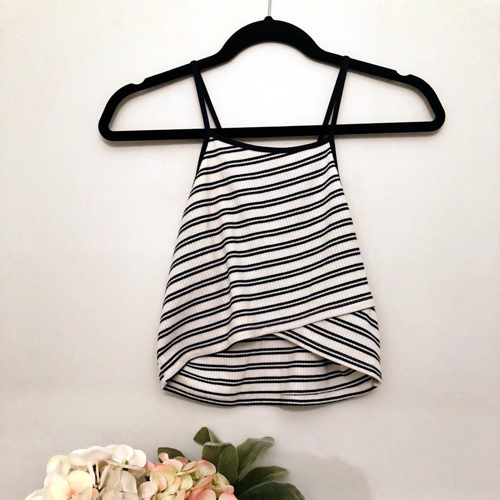 Navy & White Striped Crop Top